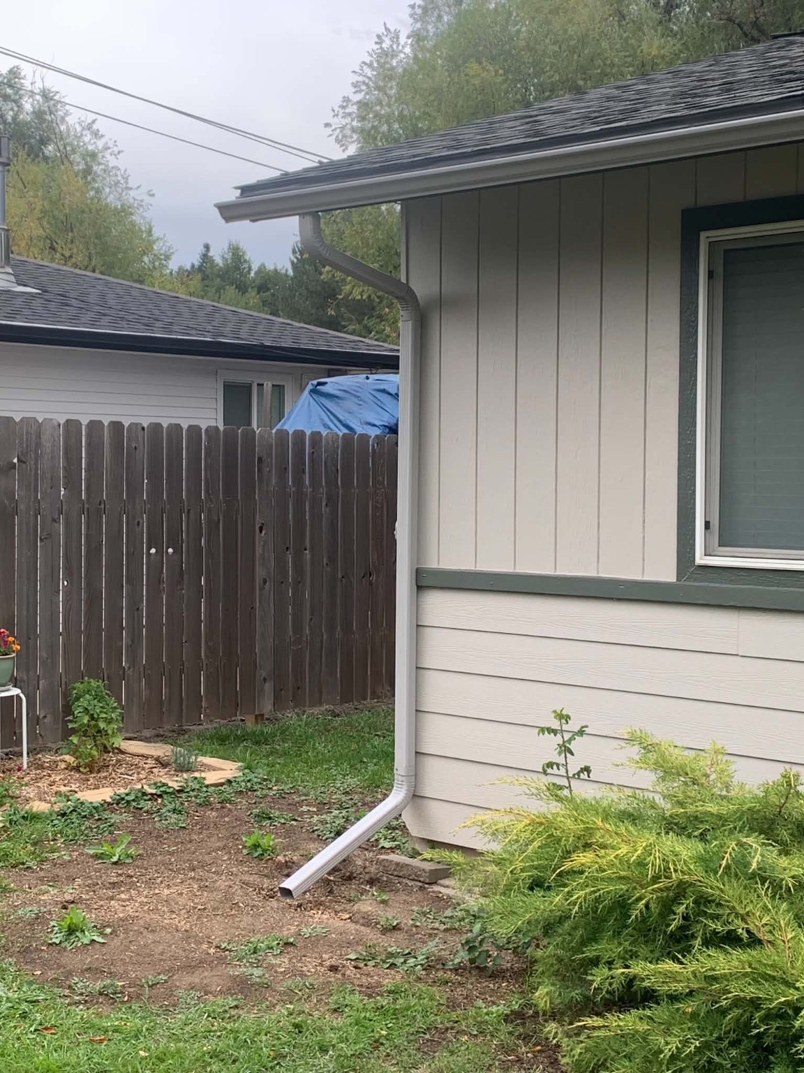 Downspout and roof drainage detail